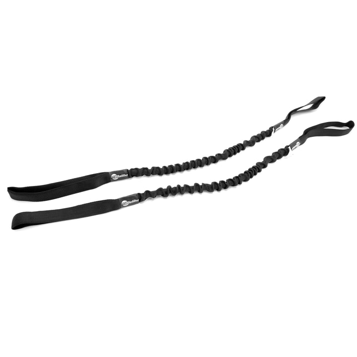 Pair of Malibu Bungee Dock Lines with loop ends, black, stretchy, designed for secure boat docking, pack of 2.