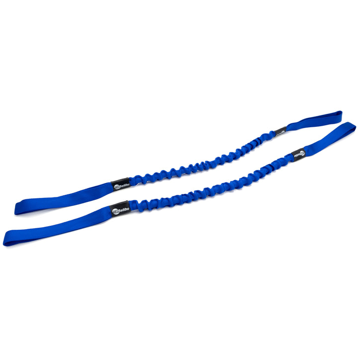 Pair of blue Malibu Bungee Dock Lines with loop ends, designed for secure boat docking and mooring.