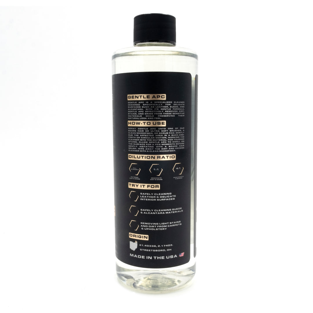 Bottle of Blackline Gentle APC cleaner for delicate surfaces, with instructions for use and dilution ratios on the label.