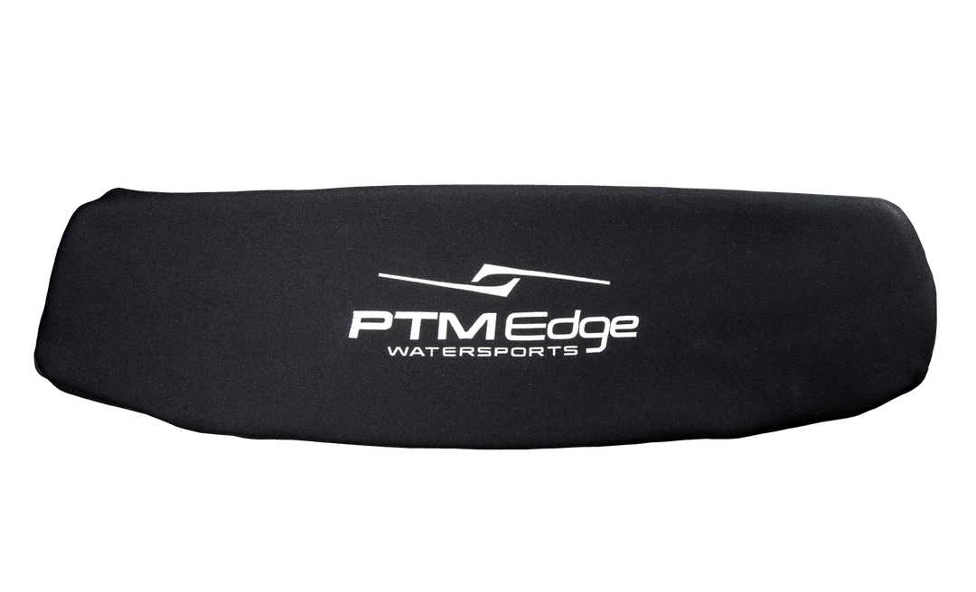 Black PTM Edge Watersports mirror sock with white logo and text, designed for Malibu, Axis Pro, and Elite mirrors.