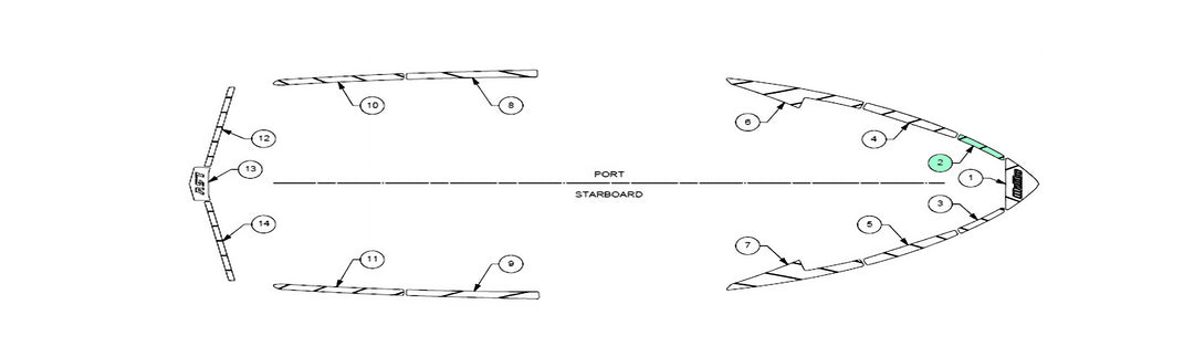 Technical drawing of the 2019-2020 Wakesetter 25 LSV boat deck layout, displaying numbered parts placement on port and starboard views, including detailed schematics of the deck&
