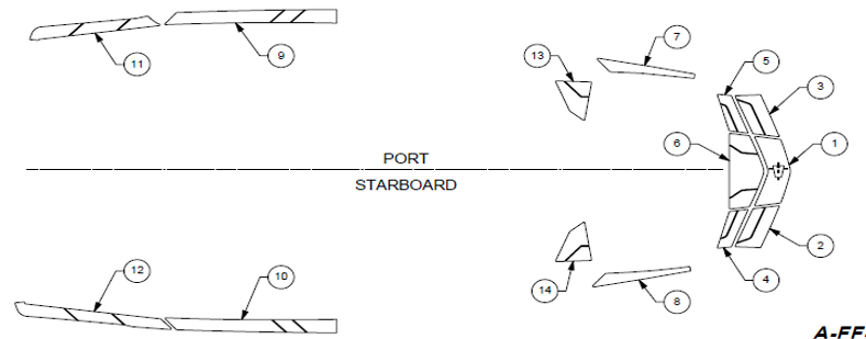 Diagram of the 2020 Axis A22 Complete Deck Track Kit, showing labeled components for port and starboard sides.