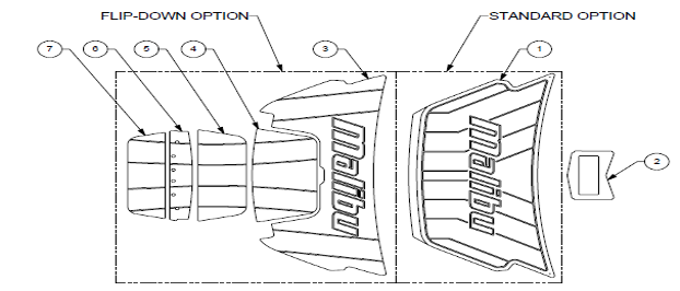 Diagram of the 23 LSV Soft Grip Swim Step showing standard and flip-down options with labeled parts and features.