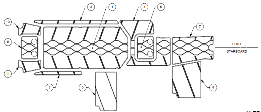 Complete kit diagram for 2021 Malibu M240 soft grip flooring, showcasing all components for installation and fit.