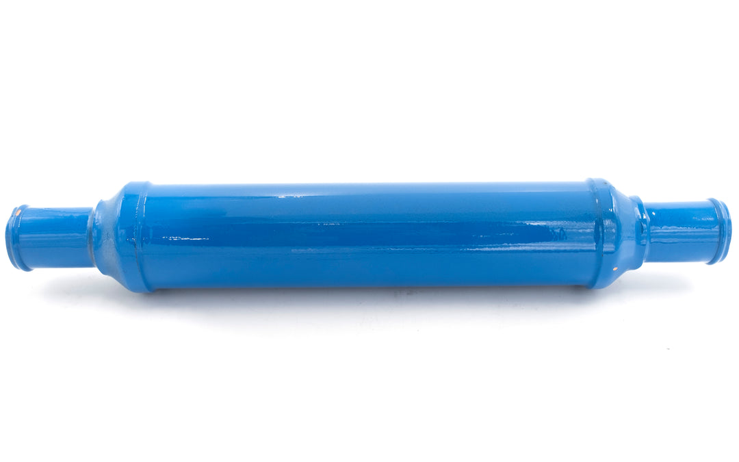 Blue PCM Challenger 6.0L oil cooler with inlet and outlet ports, designed for engine cooling and performance enhancement.