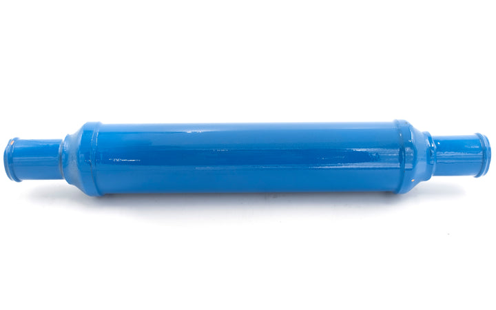 Blue PCM Challenger 6.0L oil cooler with inlet and outlet ports, designed for engine cooling and performance enhancement.