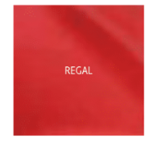 Red gel coat sample labeled "REGAL" for Malibu, Axis, and Indy boats, 2013 model, with a smooth, glossy finish.