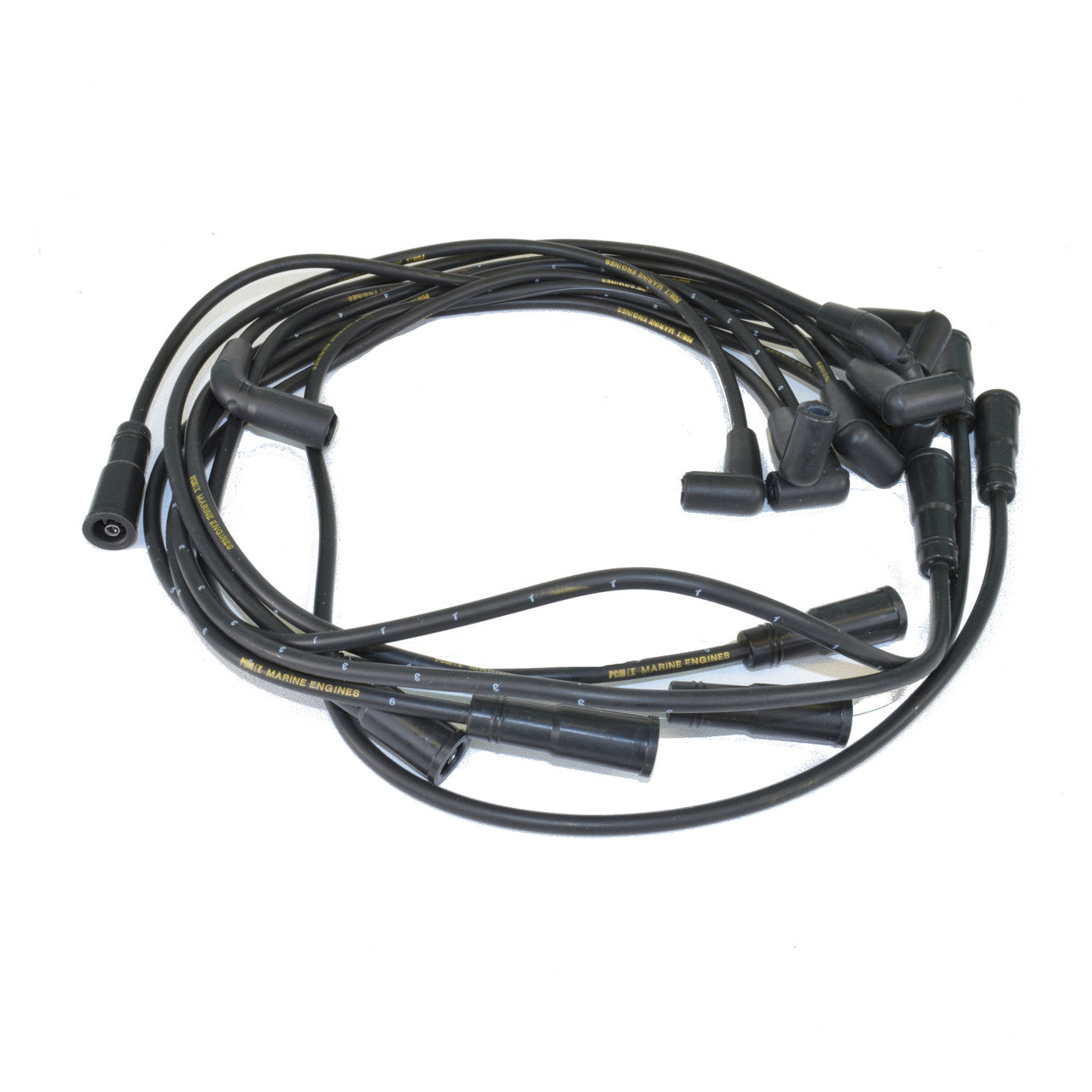 Spark plug wire set for 5.7L engine, black cables with rubber boots, designed for marine engines, with "POLAR MARINE ENGINES" branding.