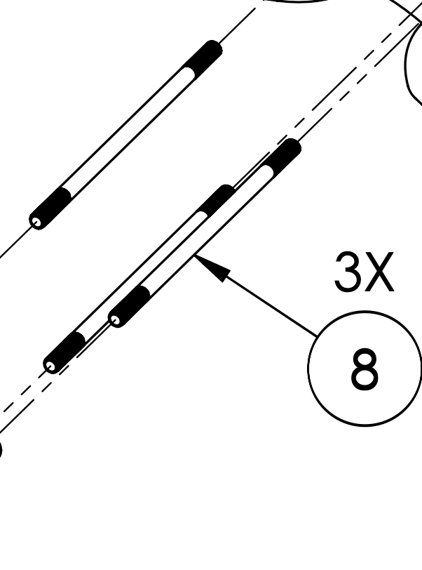 Set of three M8 x 1.25 x 180mm steel studs, grade 12.9, with detailed technical drawing and specifications.