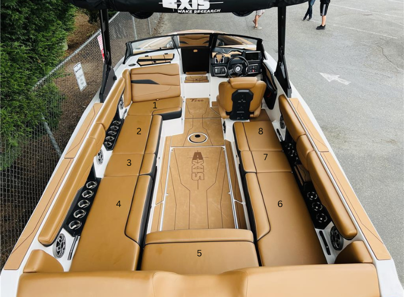 2022 Axis T250 starboard forward lounge seat featuring spacious seating and stylish design for comfort on the water.