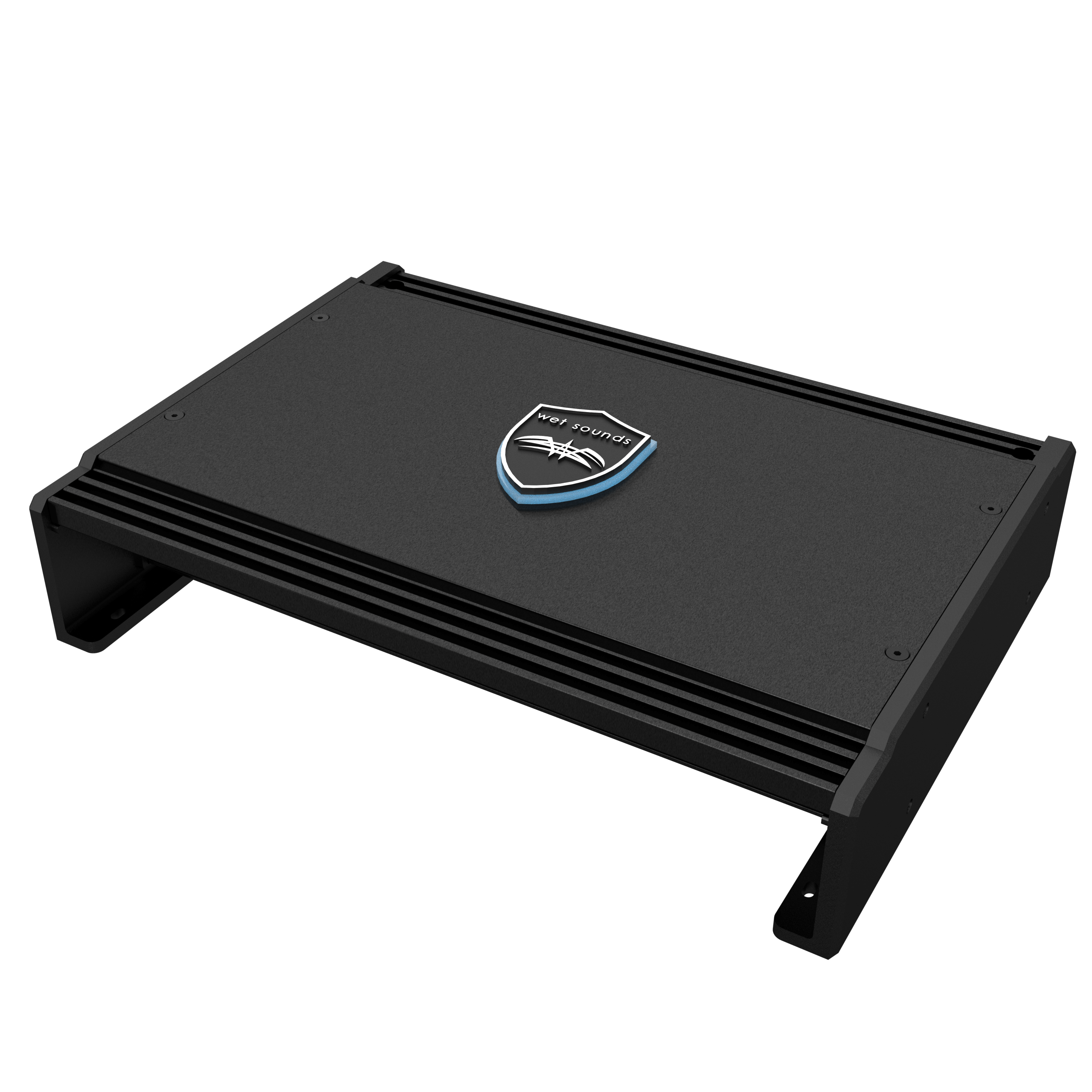 Sinister-SDX6 Wet Sounds 6-channel marine amplifier with black enclosure and logo, designed for boat audio systems.