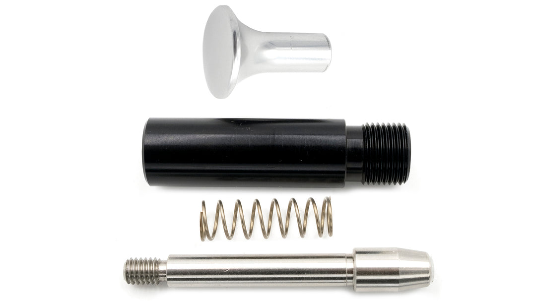 Complete G3/G4/G5 spinning rack pull-pin assembly with black and silver components, spring, and threaded pin for installation.