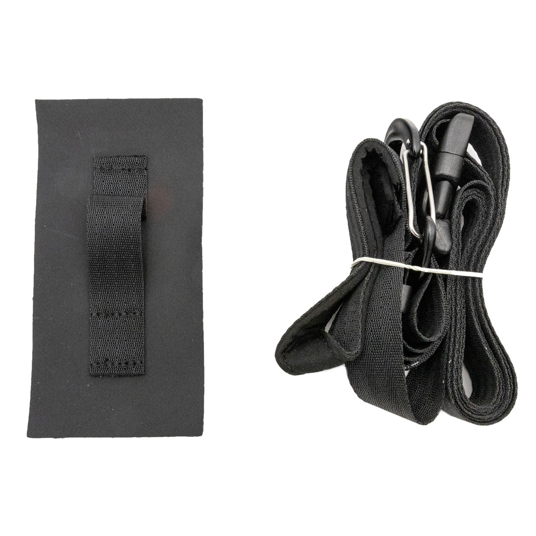 Adjustable tower anti-pooling system with cover strap upgrade and TAPS, featuring a secure strap and metal clip for stability.