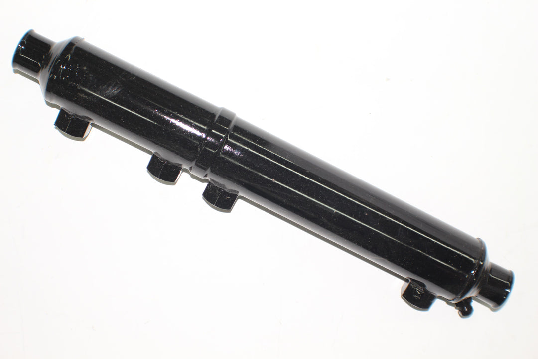Black transmission engine oil cooler with O-ring port and multiple inlet/outlet connections, designed for vehicle cooling systems.