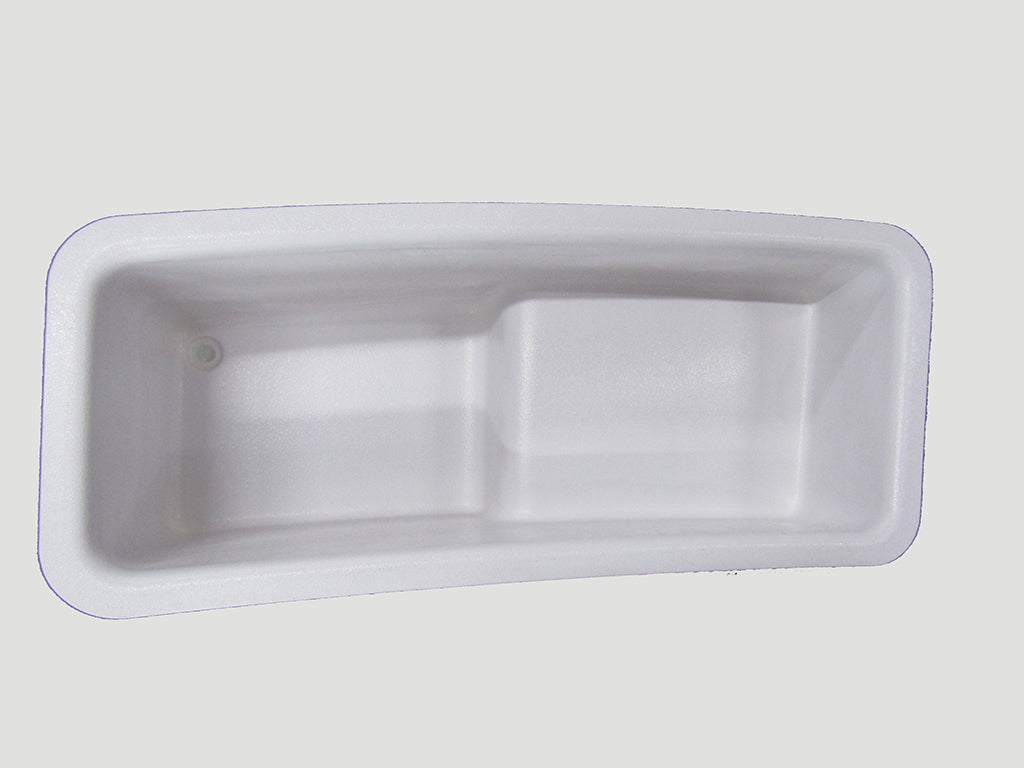 Malibu Starboard transom storage tub, rectangular white plastic container with a drain hole, designed for boat transom storage.