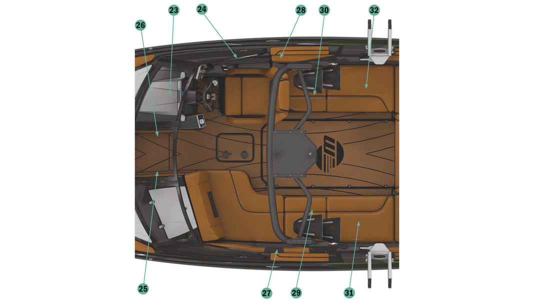 2022 23 LSV Mid/Forward cockpit upholstery layout, featuring seating and control areas in a sleek design.