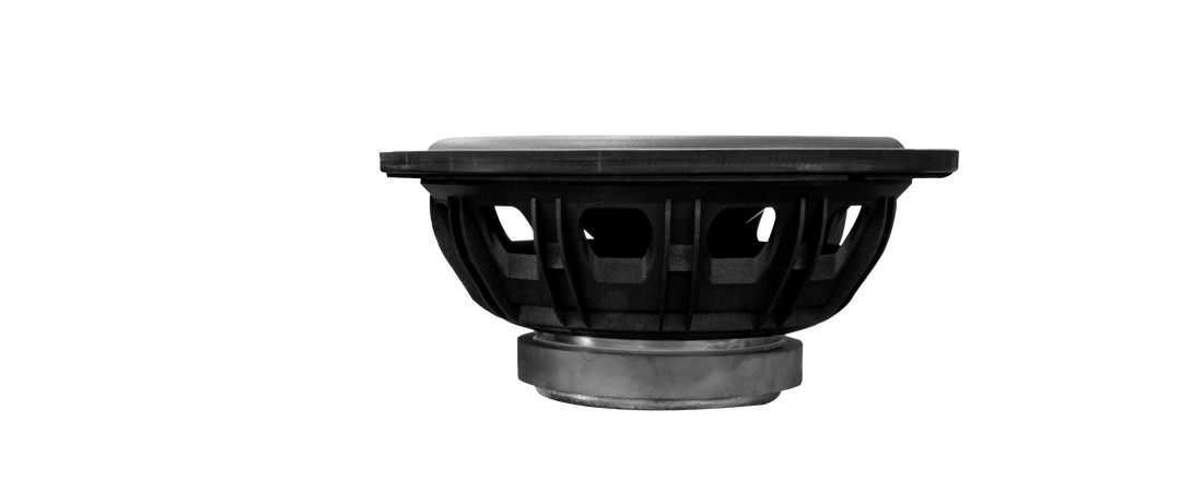 Malibu/Axis Icon Tower Speaker, black speaker cone with protective grille, isolated on black background.