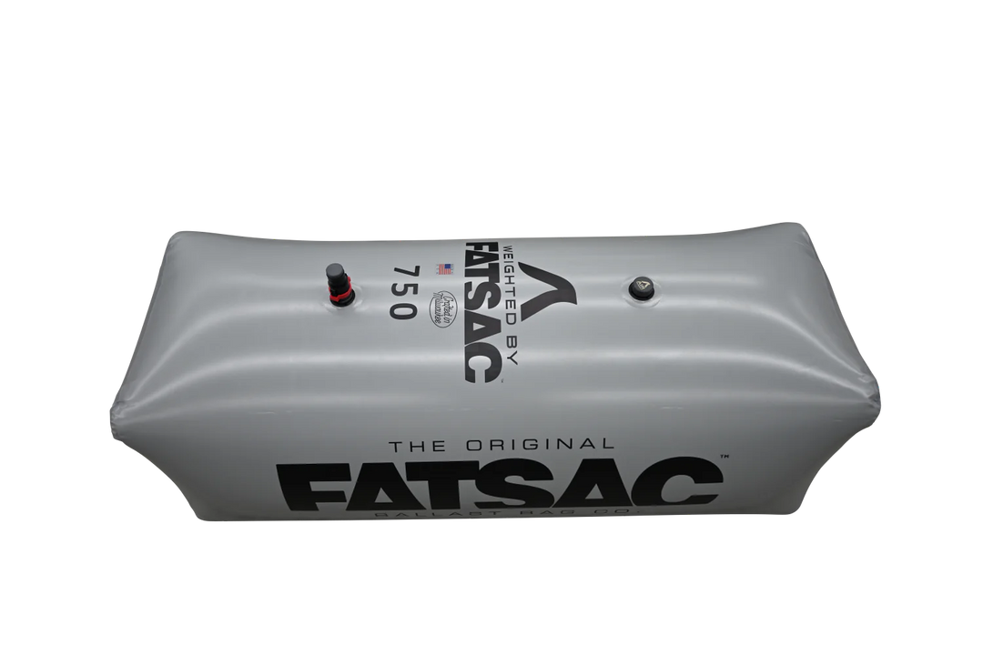 Gray Malibu/Axis PNP 750 lbs Rear FatSac with black and red valve and fill port, designed for boat ballast weight.