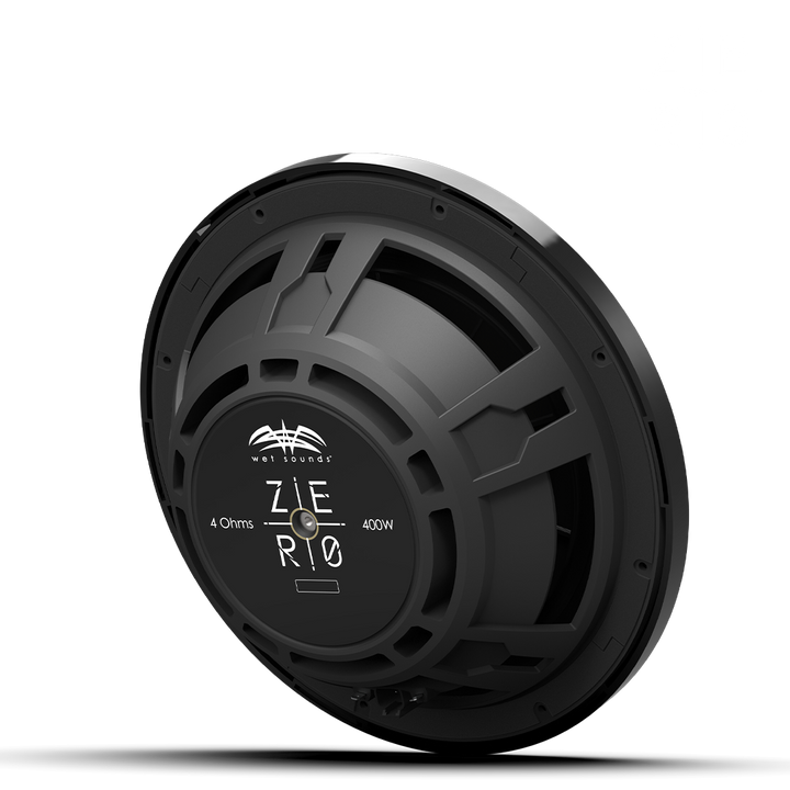 Black ZERO 12 S4 XZ-B subwoofer with a circular design, vented structure, and branding details on the front.