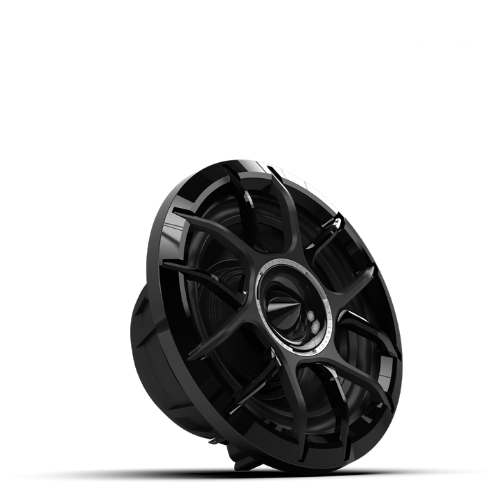 Black Zero 6 XZ-B 6.5-inch speaker with a protective grille, angled slightly to showcase its design and components.