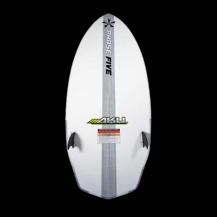 2026 Phase Five Aku V2 wake surfboard featuring a sleek design and dual fins for enhanced performance on the water.