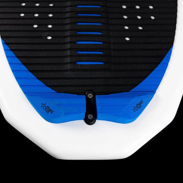 Close-up of the 2026 Phase Five Diamond CL wakeboard with a textured black and blue surface for grip and performance.
