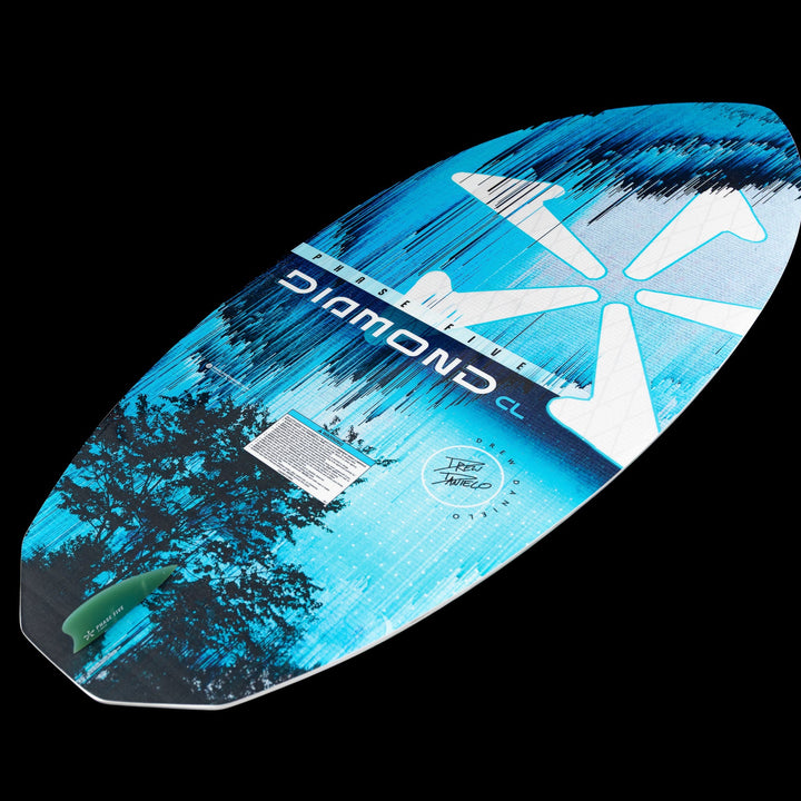 2026 Phase Five Diamond CL wake surfboard featuring a vibrant blue design with a sleek shape for optimal performance.