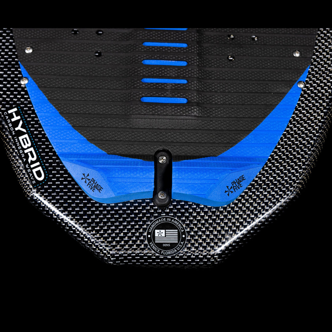 2026 Phase Five Diamond Turbo wake surfboard featuring a textured surface and blue accents for enhanced grip and performance.