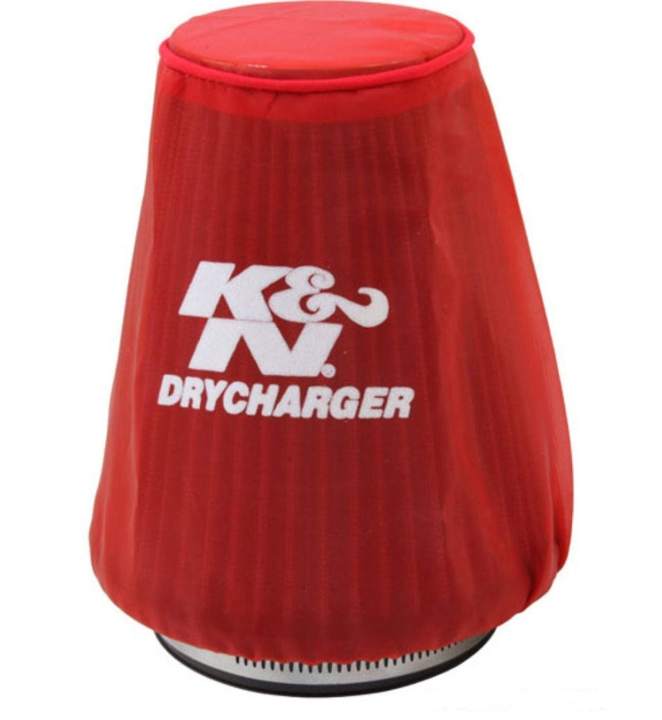 Red flame arrestor drycharger sock with K&amp;N logo, designed for LT4 engine air intake protection.