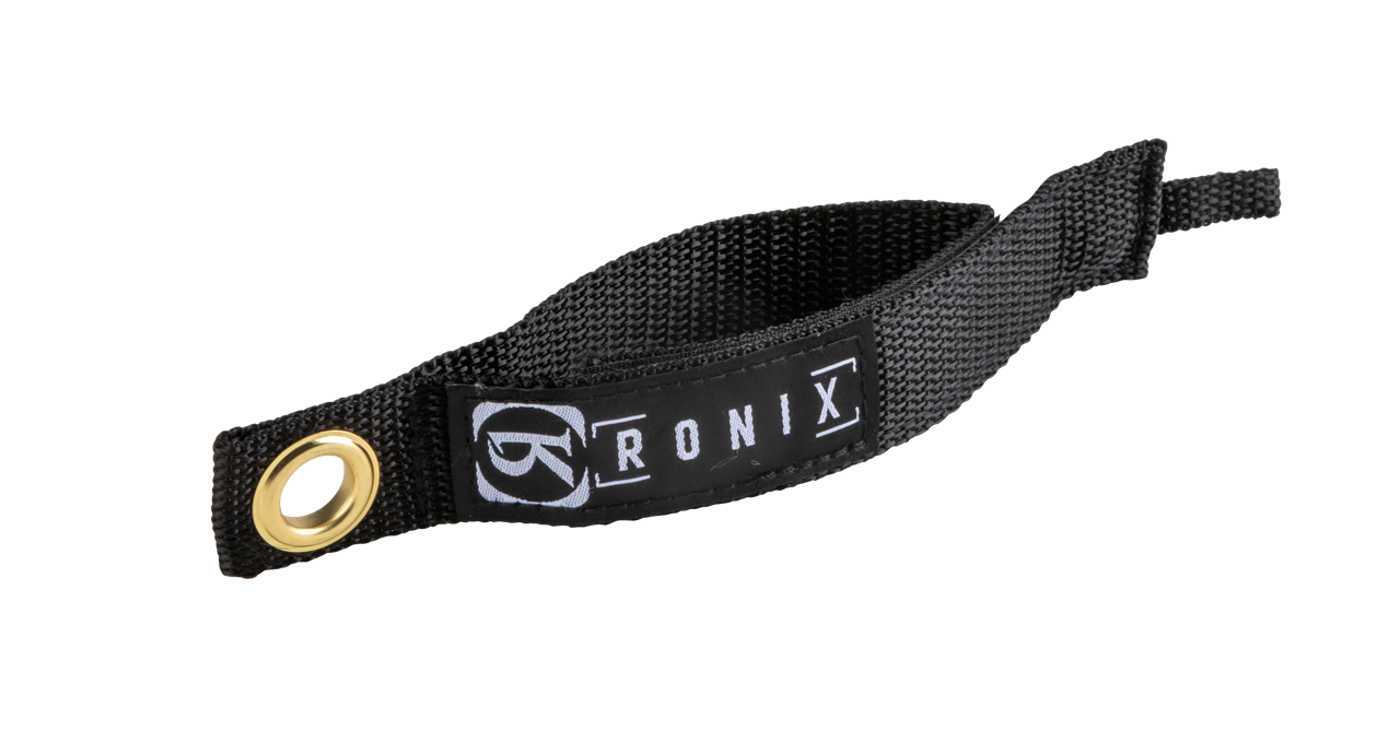 Black Ronix Rope Caddy with a gold metal grommet and logo tag, designed for organizing and carrying water ski or wakeboard ropes.