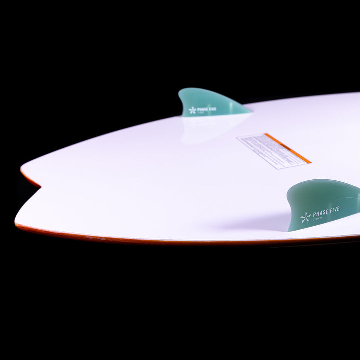 2025 Phase 5 Fish Skim Board featuring a sleek design and two fins for enhanced stability and performance on water.