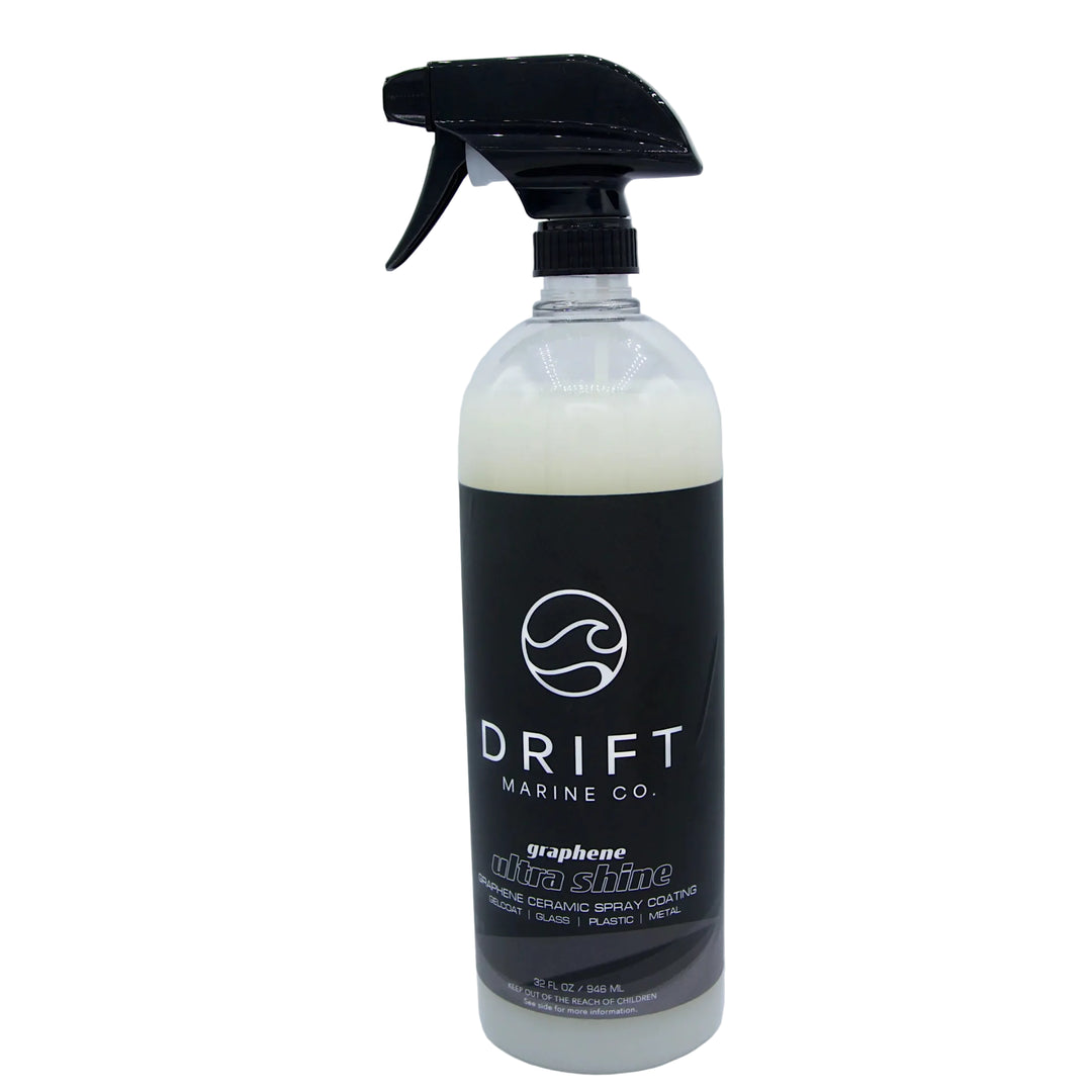 Graphene Ultra Shine spray by Drift Marine Co. for enhancing shine and protection on marine surfaces.