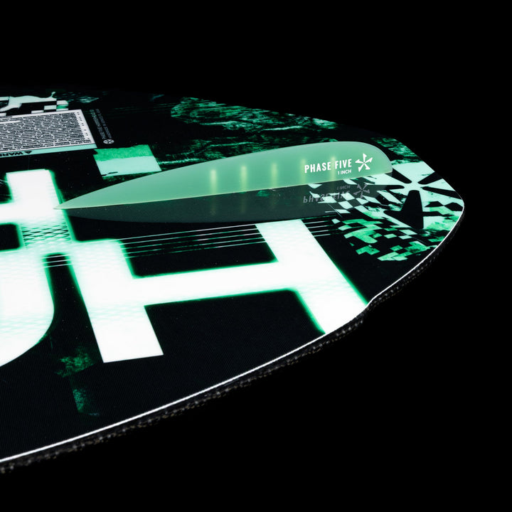 Close-up of the 2026 Phase Five Hammerhead V3 wake surfboard showcasing its sleek design and vibrant graphics.