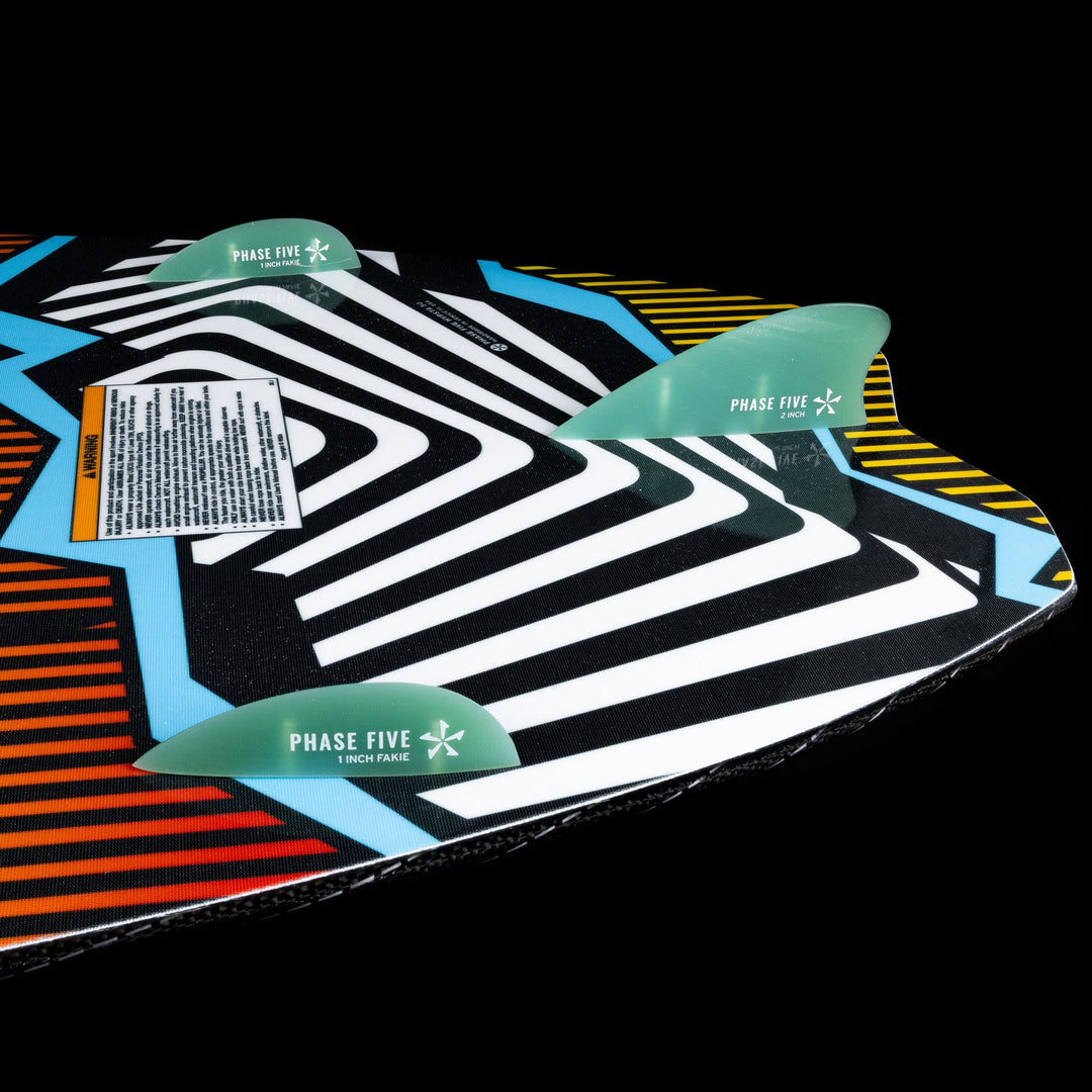 2026 Phase Five Hypsta V2 wake surfboard featuring a colorful design and three fins for enhanced performance.