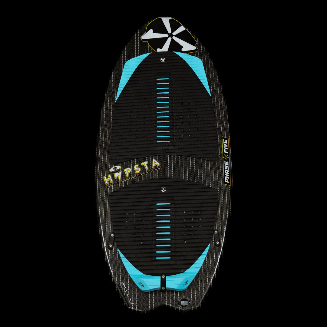 2026 Phase Five Hypsta V2 wakesurf board featuring a sleek design with black and blue accents for optimal performance on the water.