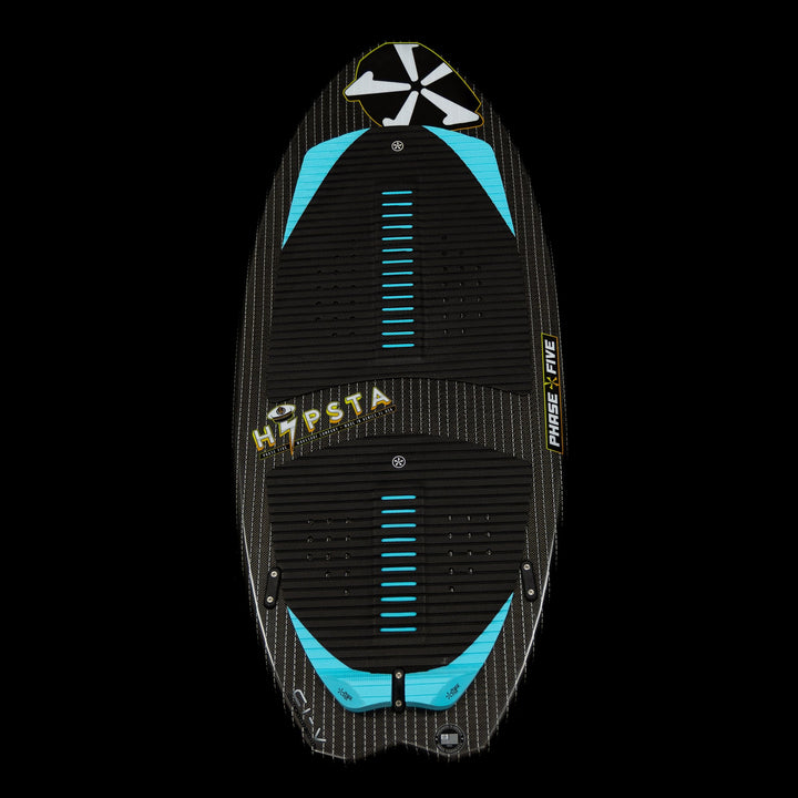 2026 Phase Five Hypsta V2 wakesurf board featuring a sleek design with black and blue accents for optimal performance on the water.