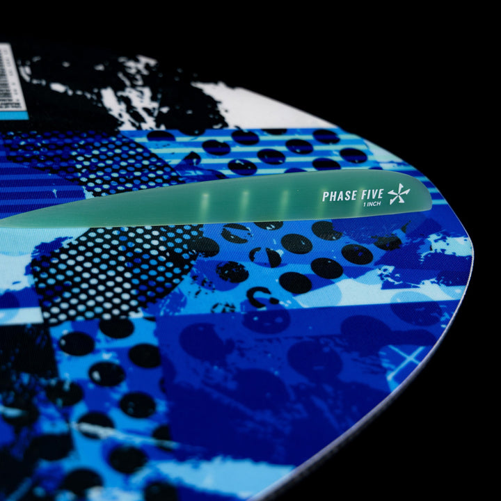 2026 Phase Five Key Jett Shreds wakeboard with a vibrant blue and black design, showcasing its unique shape and features.