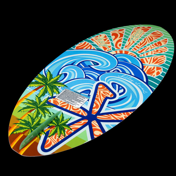 2026 Phase Five Key Stewart Pro surfboard featuring vibrant tropical graphics and a streamlined design for performance.