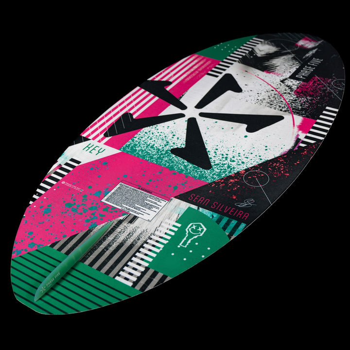 2026 Phase Five Key V2 wakesurf board featuring a vibrant design with geometric patterns and bold colors.