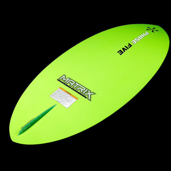 2026 Phase Five Matrix surfboard in vibrant green, designed for performance and agility on the water.