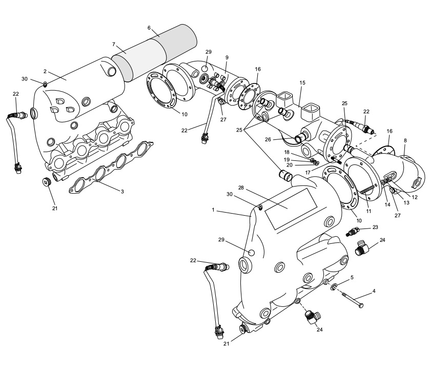 Technical diagram of a sensor O2 assembly with labeled components, including mounting points, connectors, and housing.