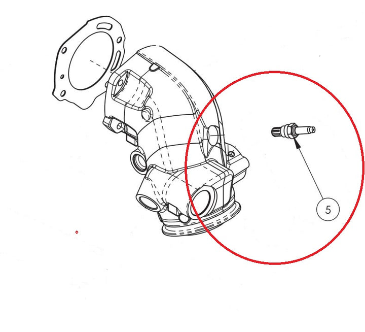Malibu M5DI Post-Cat O2 sensor for downstream exhaust, shown with mounting hardware in a technical diagram.