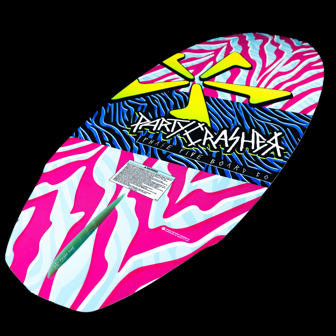 Vibrant 2026 Phase Five Party Crasher wake surfboard featuring bold colors and dynamic graphics for an exciting ride.