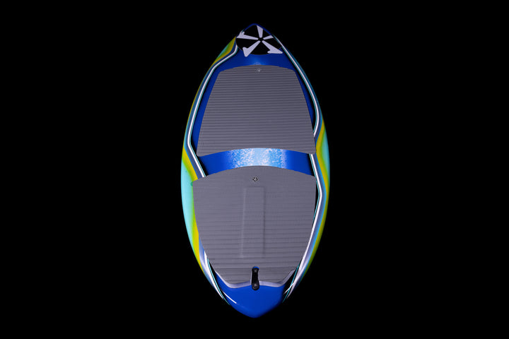 Top view of the 2025 Phase 5 Prop Skim Board featuring a vibrant design and textured grip surface for optimal performance.