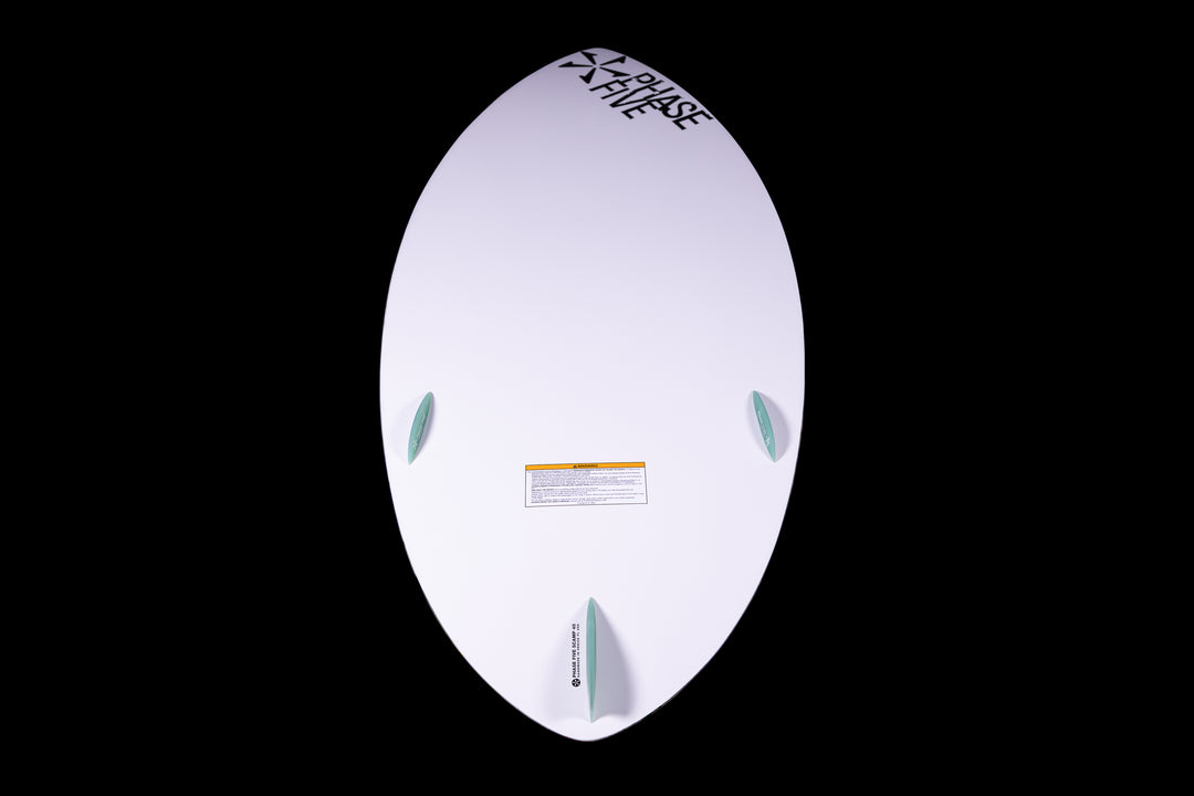 2025 Phase 5 Scamp skim board featuring a sleek design with three fins for enhanced performance on water.