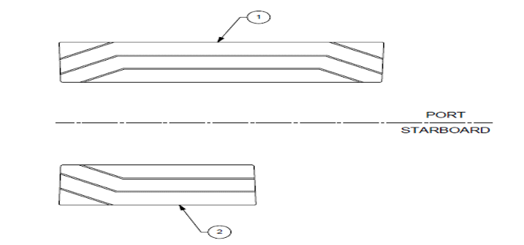 Diagram of a 23 LSV Seat Base Soft Grip showing top and side views with labeled features and port/starboard orientation.
