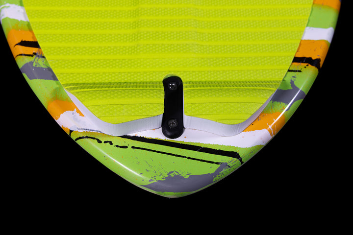 2025 Phase 5 Shrimp Skim Board featuring a vibrant green design with colorful accents and textured grip surface.