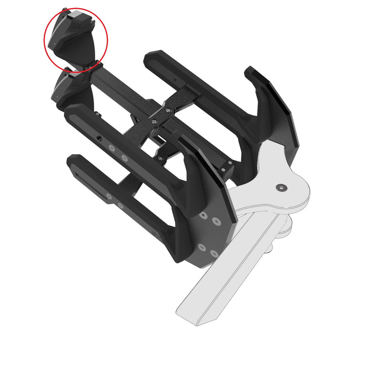 Close-up of a black Skylon rack with a red-circled rubber insert replacement at the top corner.