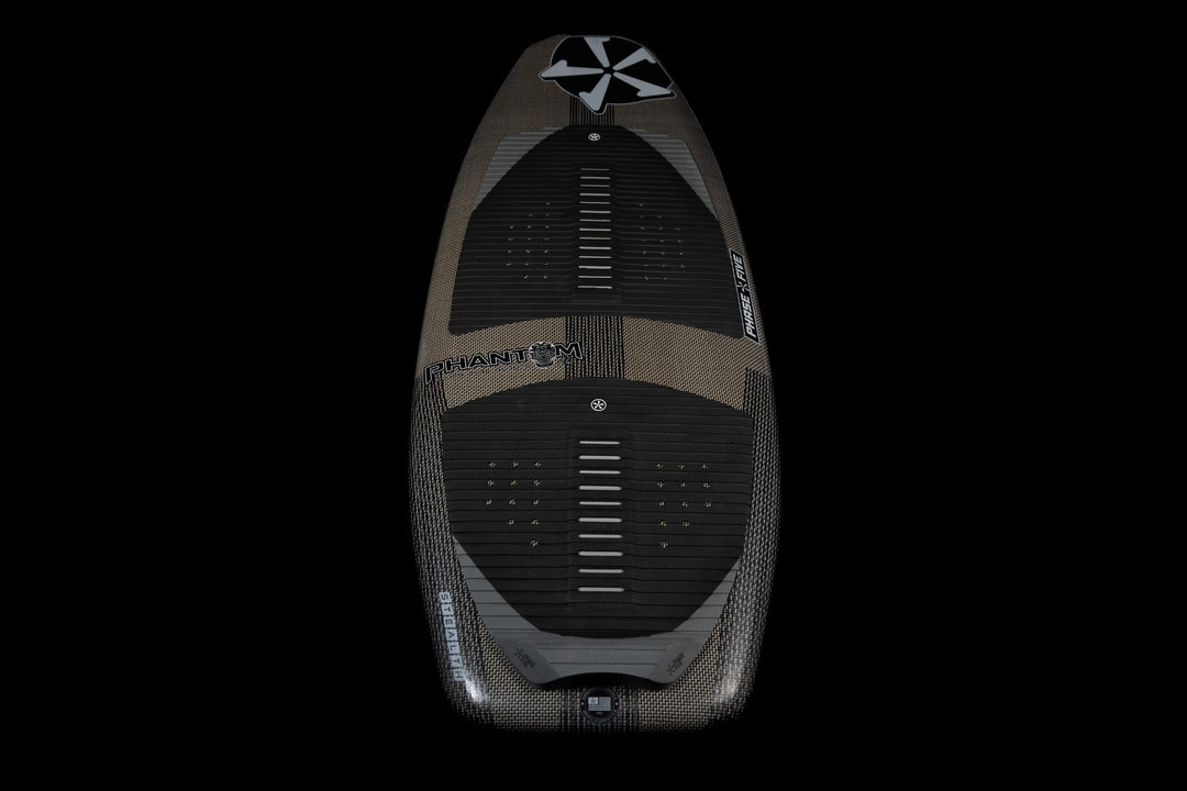 Top view of the 2025 Phantom Stealth Surf Board with black and gray design, textured grip pads, and sleek, modern appearance.