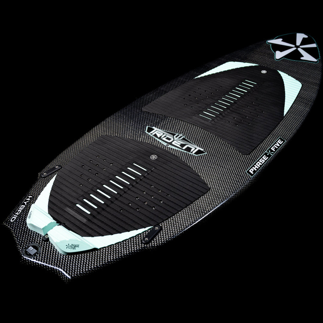 2026 Phase Five Trident V3 wake surfboard featuring a sleek design with a textured surface for grip and stability.